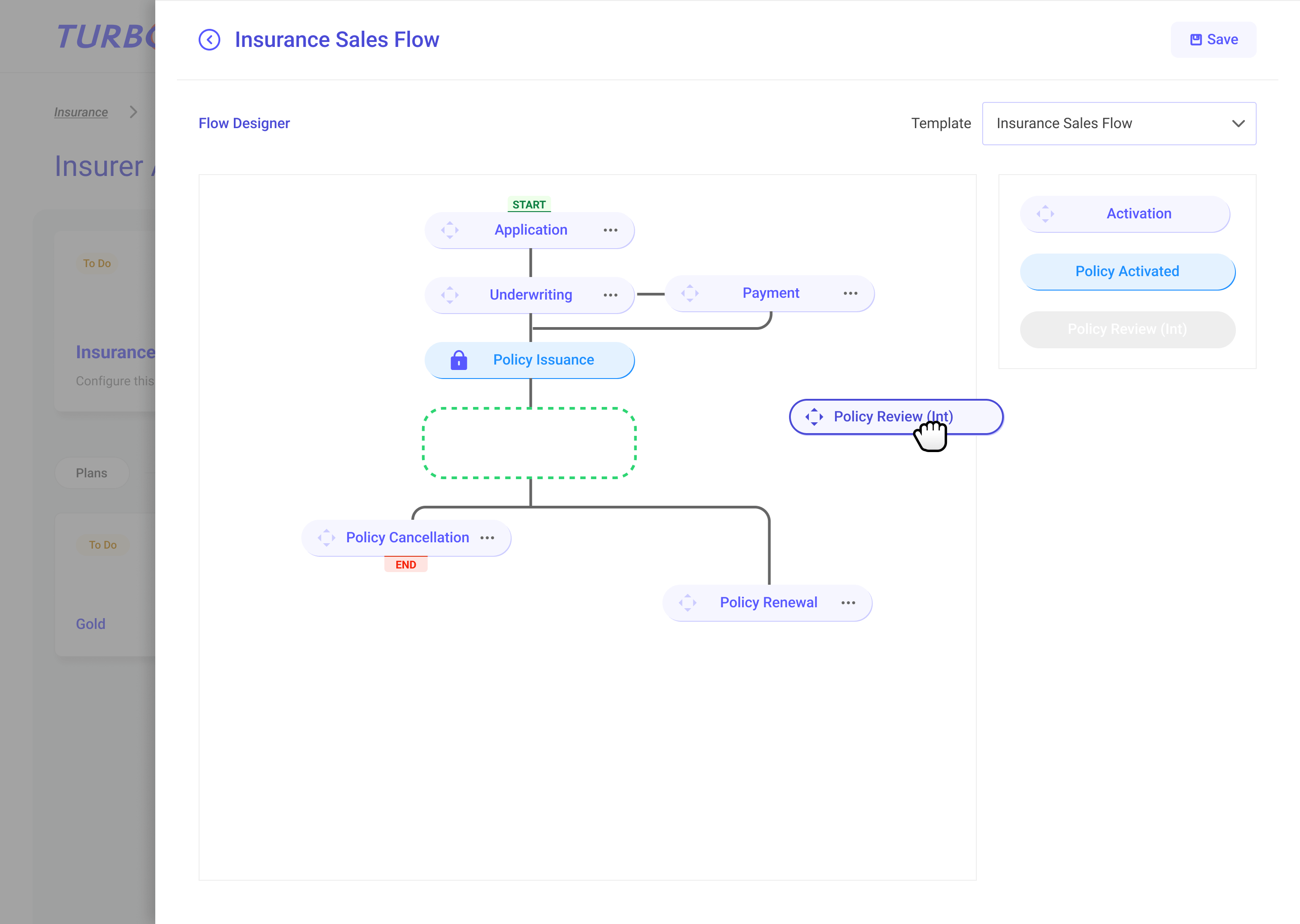 turbo insurance sales flow sample visual